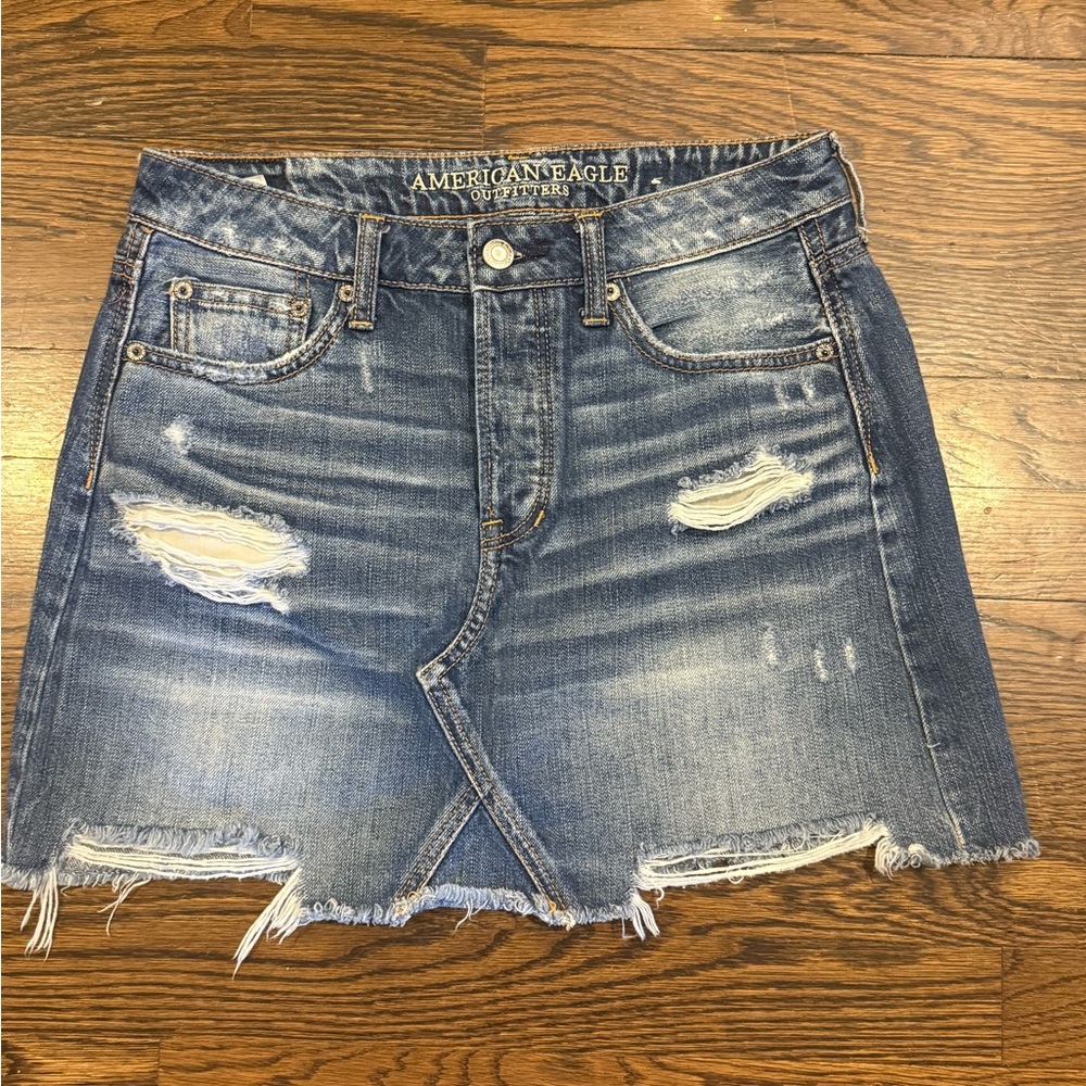 American Eagle Outfitters Distressed Blue Mini Skirt